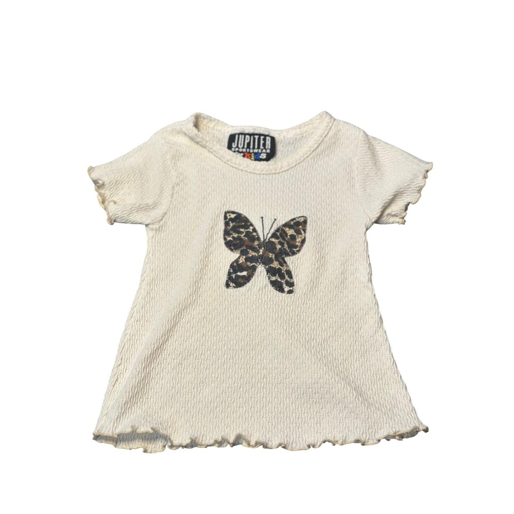 VTG Jupiter Sportswear Girls Ivory Butterfly T-Shirt Kids A-Line Top NO SIZE